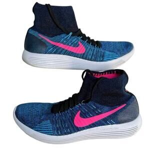 Nike LunarEpic Flyknit Womens 8.5 Black Summit White Fire Pink Running Sneakers